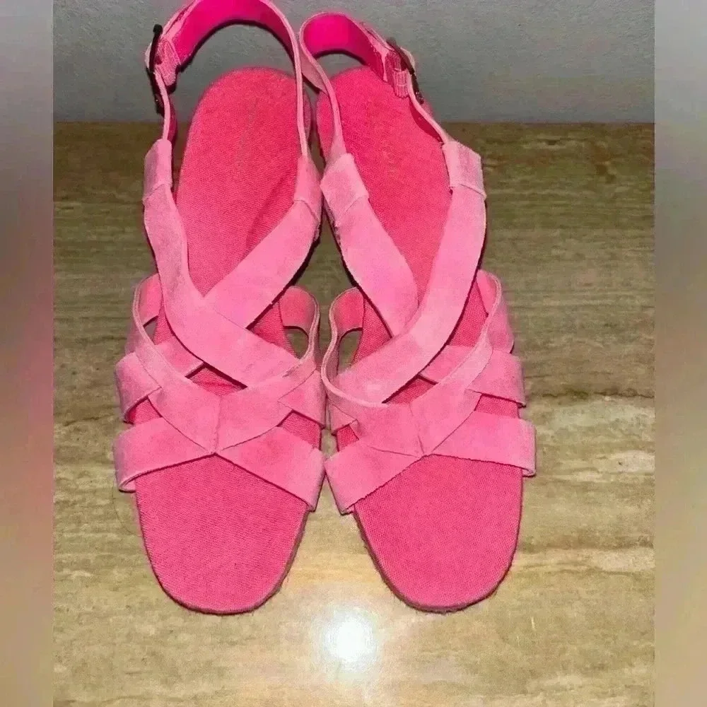 NEW Cole Haan CRYSTAL WEDGE Pink Fuschia Suede Sandals